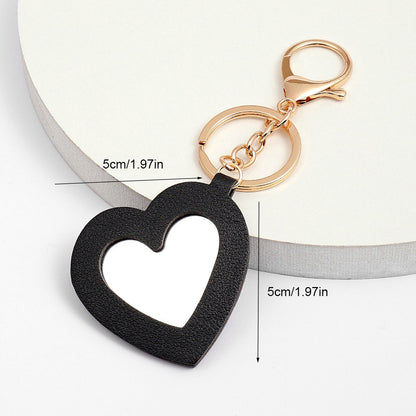 💄 Leather Lipstick Charm Keychain with Heart-Shaped Mirror